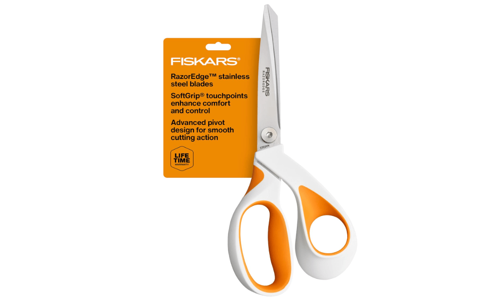 Fiskars RazorEdge Fabric Scissors, Heavy Duty Fabric Shears, Ultra-Sharp Stainless Steel Blades & SoftGrip Ergonomic Handle, 8”, White/Orange
