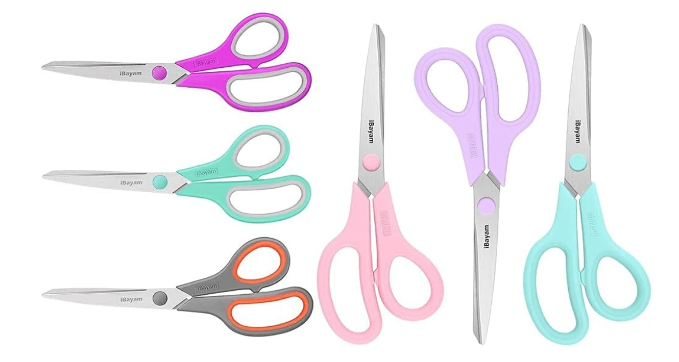 iBayam 8" Multipurpose Scissors Bulk 3-Pack & 3-Pack Multipurpose Scissors Pastel Pink, Soft Purple, Macaron Blue Bulk
