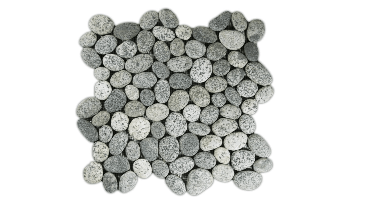 Natural Gray Stone Pebbles with a Mesh Backing for Showers, Bathrooms, and Other Areas - Speckled Pebble Tile - 12x12 Inch Sheet 
