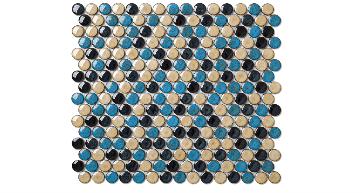 Goodotz Porcelain Penny Tiles Aqua Beige Round Mosaic Tile for Bathroom Floor, Kitchen Backsplash, Wall Accents (Case of 5) 