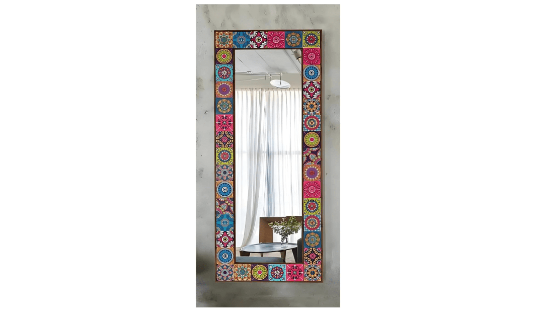 Handmade Travertine Stone Tile Rectangle Mirror – Custom Wall Decor with Wood Frame – Large Decorative Mosaic Mirror for Bathroom Vanity, Entry Wall, or... 