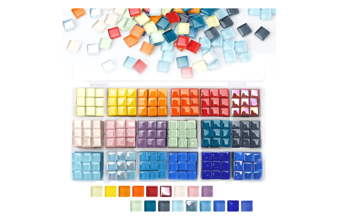 900 pcs 2.2LB Glass Mosaic Tiles, 18 Colors 10mm Mosaic Glass Pieces with Storage Box, Transparent Mosaic Tiles for Crafts Bulk, Mosaic Supplies for Home... 