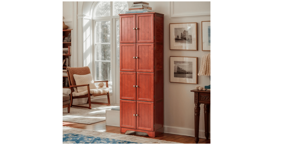 CKEASEAN Farmhouse Tall Storage Cabinet with 8 Doors, 72" H Wooden Kitchen Pantry with 4 Shelves, 4-Tier Freestanding Bookshelf, Rack for Living Room,...
