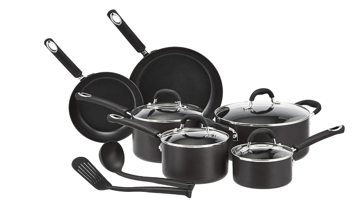 Amazon Basics Hard Anodized Non-Stick 12-Piece Cookware Set, Black - Pots, Pans and Utensils
