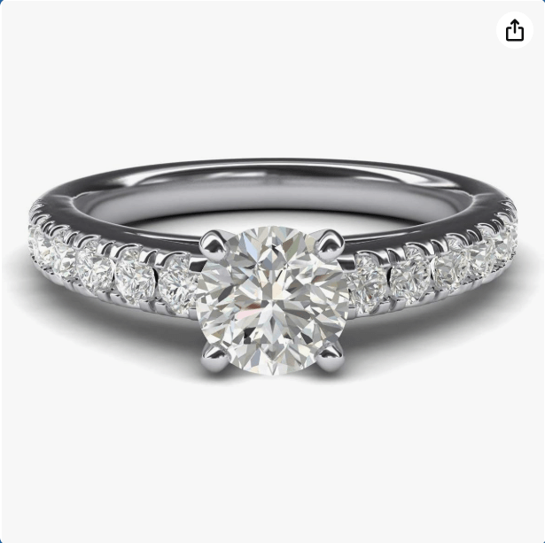 Women's Sterling Silver 1CT Classic 4-Prong Simulated Round Cut Diamond Solitaire Engagement Ring Large Side Stones
