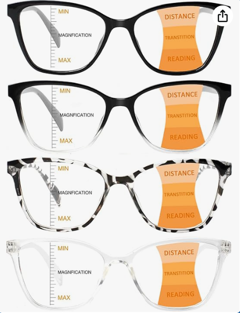 4 Pack Progressive Multifocus Reading Glasses for Women Men Blue Light Blocking Readers with Spring Hinge
