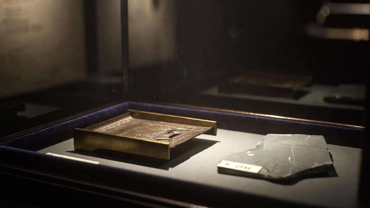 Excavated Elizabethan hand creaser from Rose Theatre with labeled shard