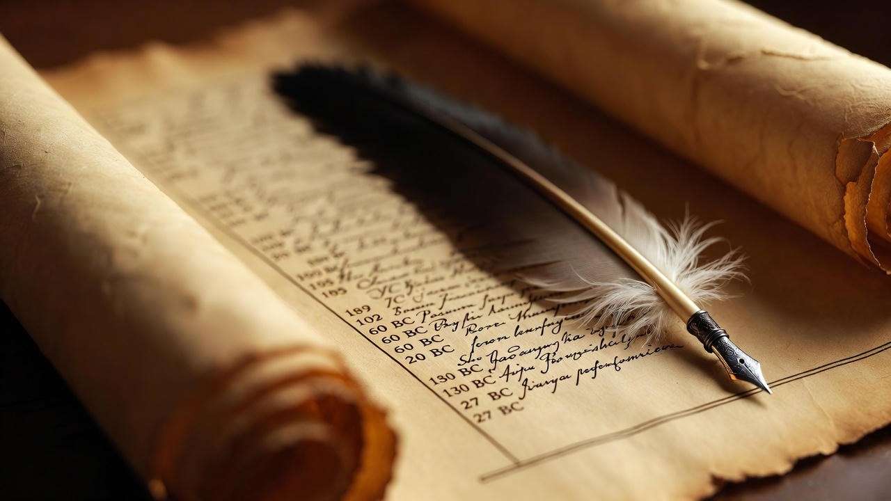 Julius Caesar play timeline: Roman Republic to Empire transition on parchment