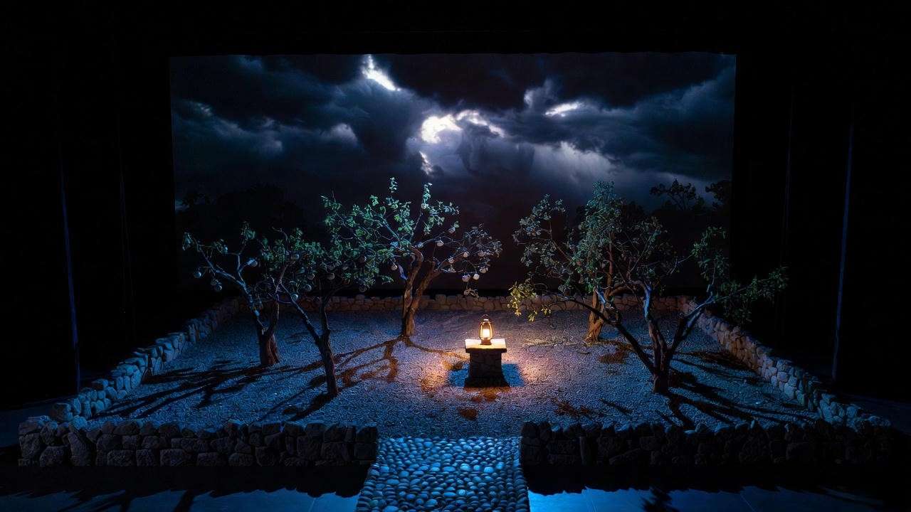 Brutus orchard stage diagram midnight lighting Julius Caesar Act 2 Scene 1