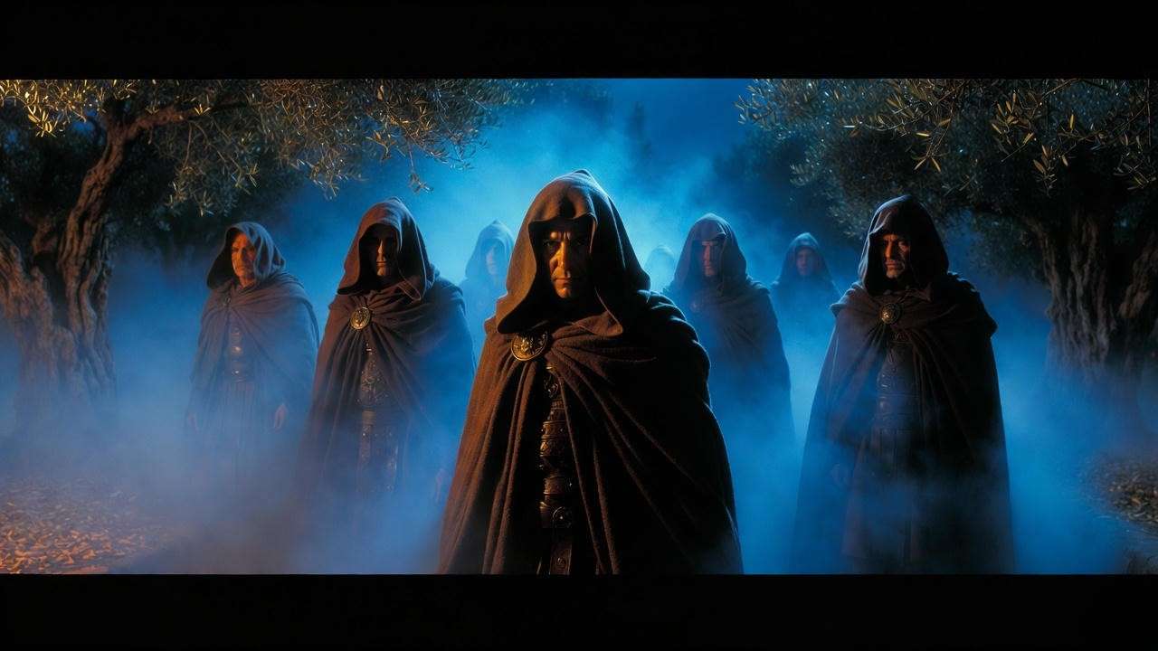 Conspirators entering orchard shadows Julius Caesar Act Two Scene One