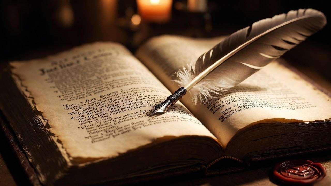 First Folio page of Julius Caesar Act 3 Scene 2 with candlelight and quill, Shakespeare text analysis