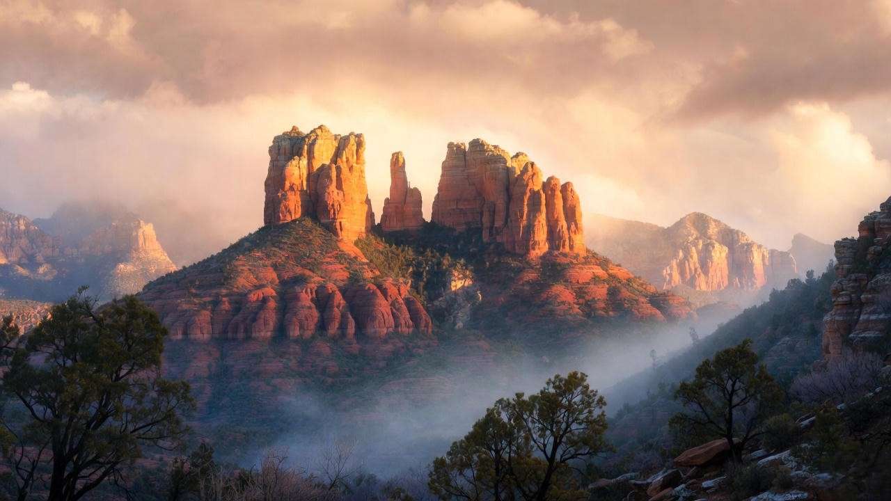 Sedona Bell Rock vortex at sunrise evoking Midsummer Night’s Dream fairy ring in wonder rift AZ