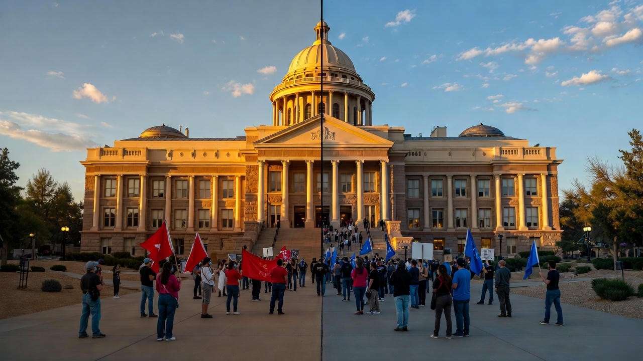 Arizona Capitol political divide reflecting Coriolanus plebeian rift in wonder rift AZ