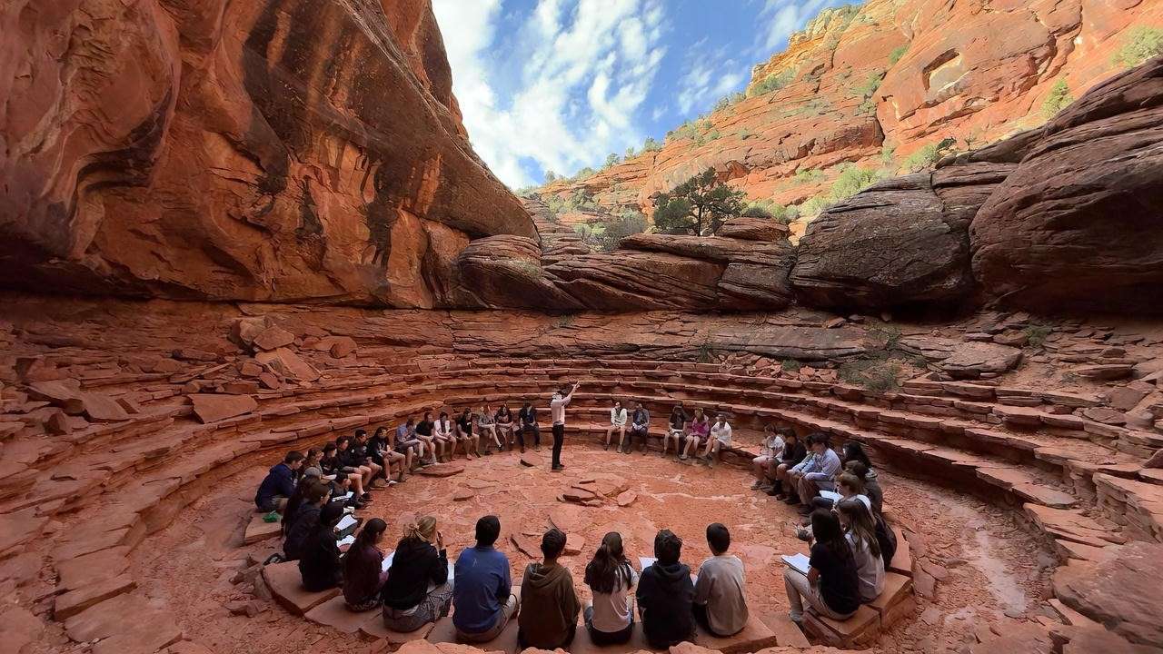 Outdoor Shakespeare classroom in Sedona red rocks for wonder rift AZ curriculum