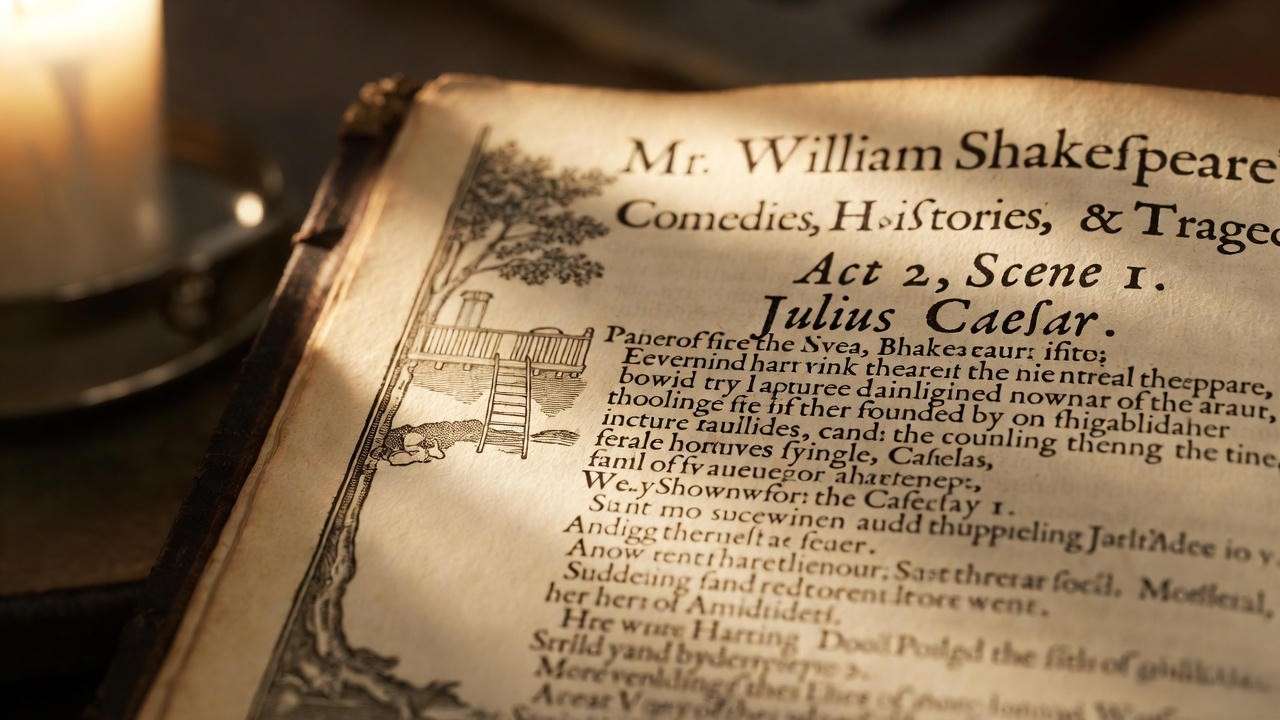 First Folio 1623 marginal sketch of Brutus’s tree house platform in Julius Caesar orchard scene