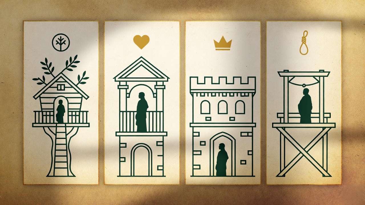 Shakespeare elevated spaces comparison: tree house Julius Caesar, balcony Romeo, battlements Hamlet, scaffold Richard II