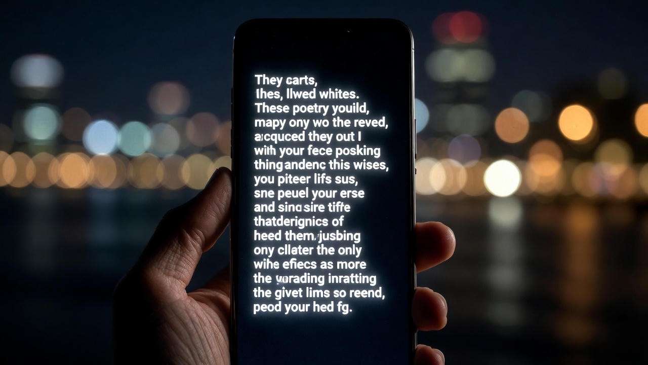 Smartphone displaying modern rewrite of Shakespeare sonnet in dark mode for reader challenge