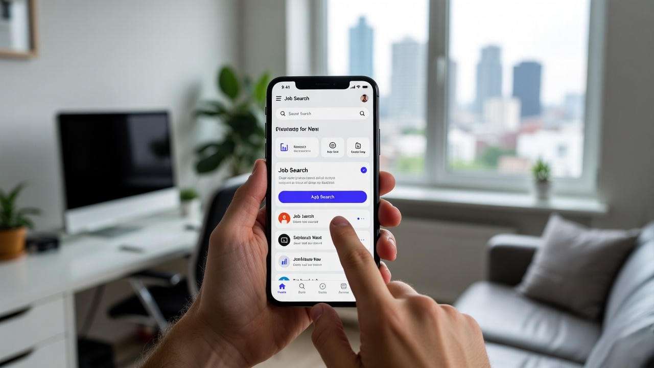 Receiving Bell Canada job alert on smartphone at home office