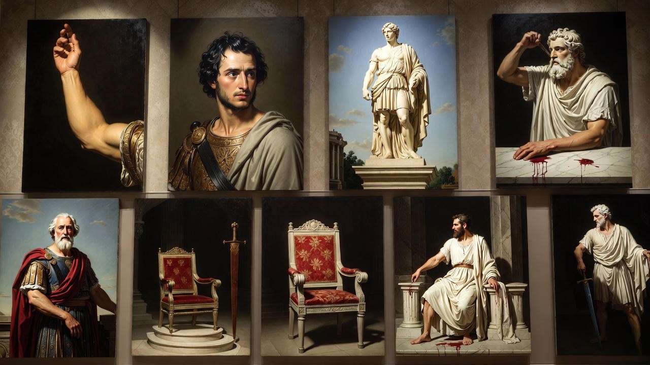 Visual checklist of Shakespeare-specific details in Julius Caesar assassination paintings