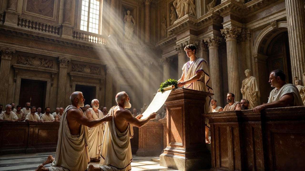 Octavian receives the title Augustus from the Senate in 27 BC – birth of the Roman Empire