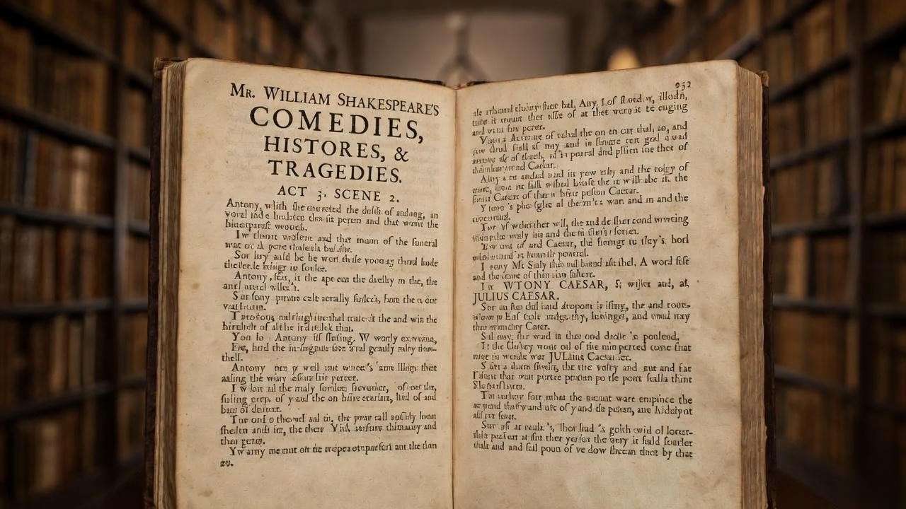 First Folio 1623 page of Shakespeare’s Julius Caesar – Antony’s funeral oration scene