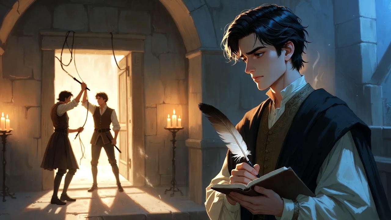 Imagined scene of young William Shakespeare observing grammar-school punishment that influenced his dramatic language of pain and courtesy