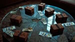 Cracked glass table from Paid in Full counting scene after Cam’ron slammed the money (real on-set damage)