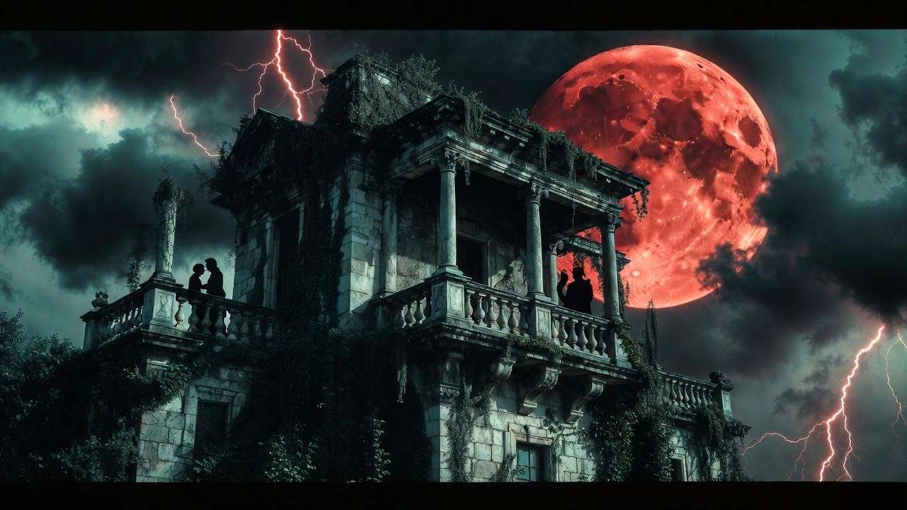 Olivia Rain’s signature blood-moon balcony scene evoking her dark Shakespeare retellings
