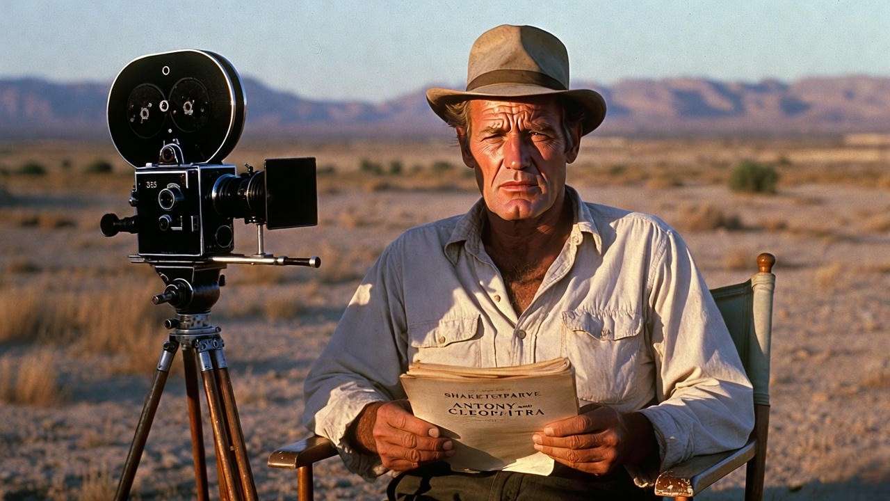 Charlton Heston directing Antony and Cleopatra 1972 on location in Spain with minimal budget