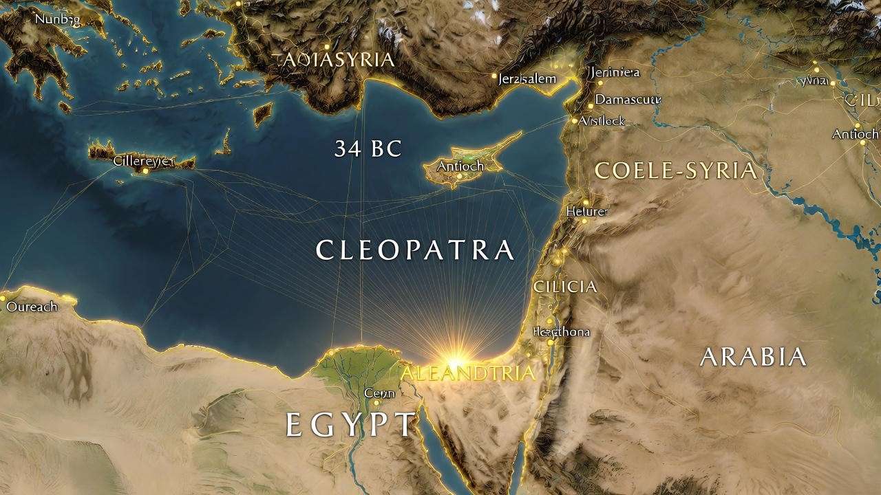 Map of Cleopatra’s empire at its height in 34 BC after the Donations of Alexandria