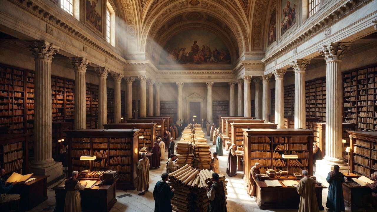 Interior of Cleopatra’s rebuilt Daughter Library in Alexandria after receiving 200,000 scrolls