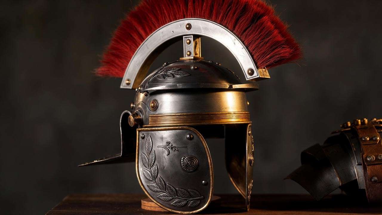 Authentic Mark Antony Roman helmet with red plume for Shakespearean costume