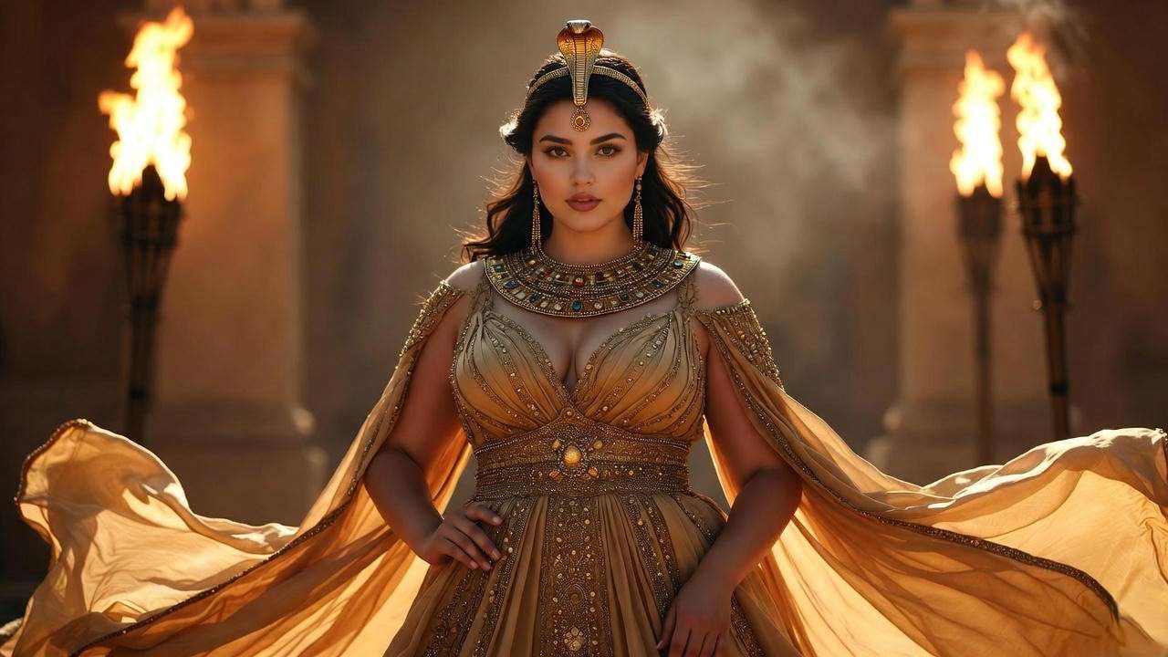 Plus-size authentic Shakespearean Cleopatra costume for Halloween