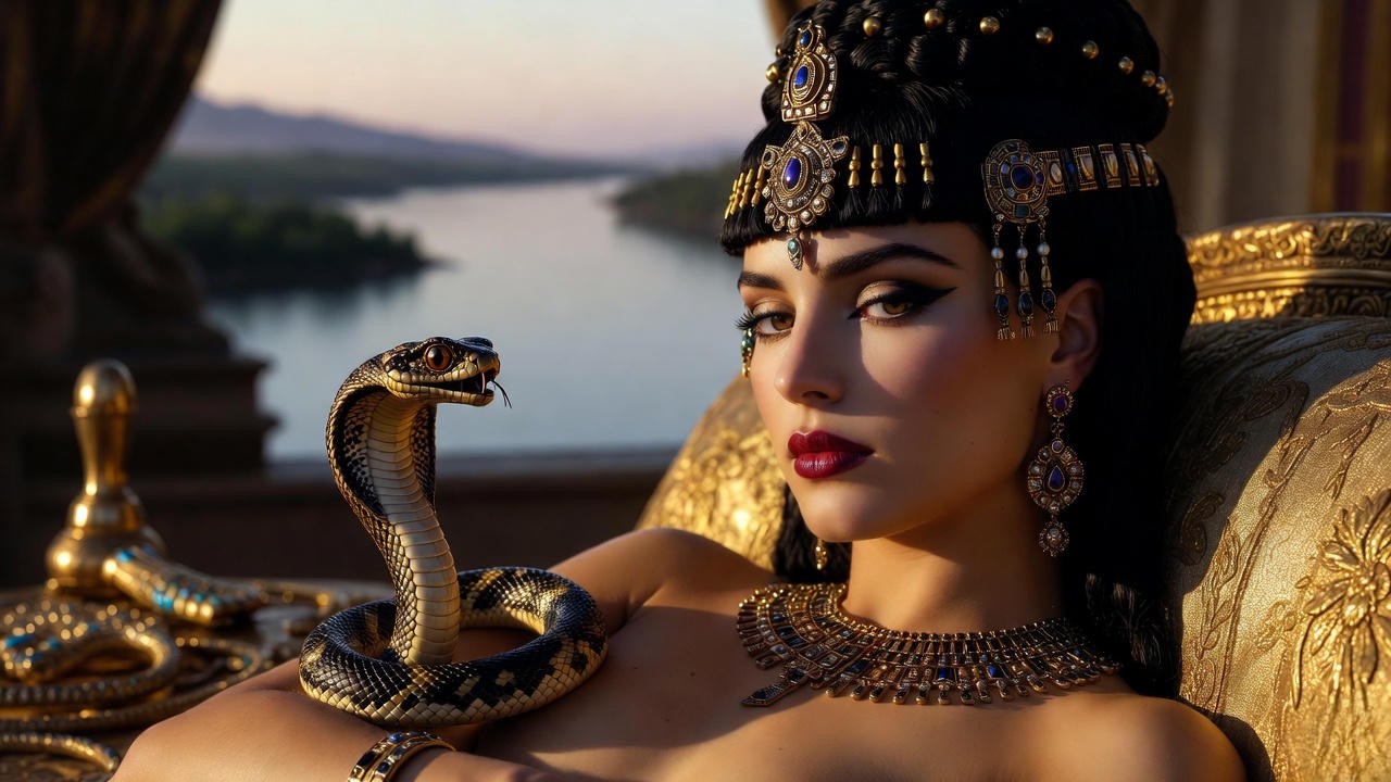 Cleopatra Mediterranean suicide by asp in Shakespeare Antony and Cleopatra with Nile and Eastern seas backdrop