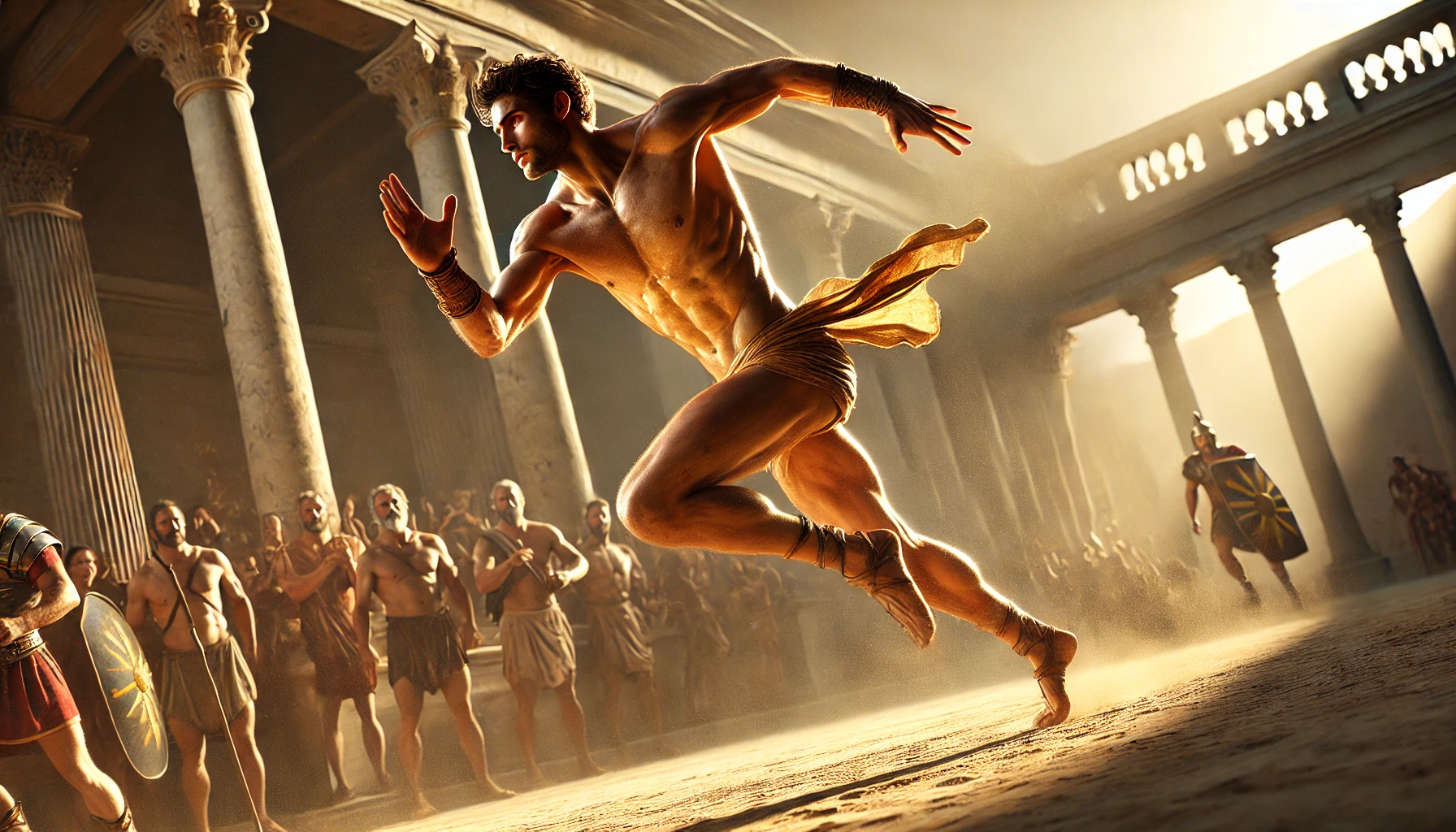 Mark Antony running the Lupercal race nearly naked in goatskin loincloth, historical reconstruction