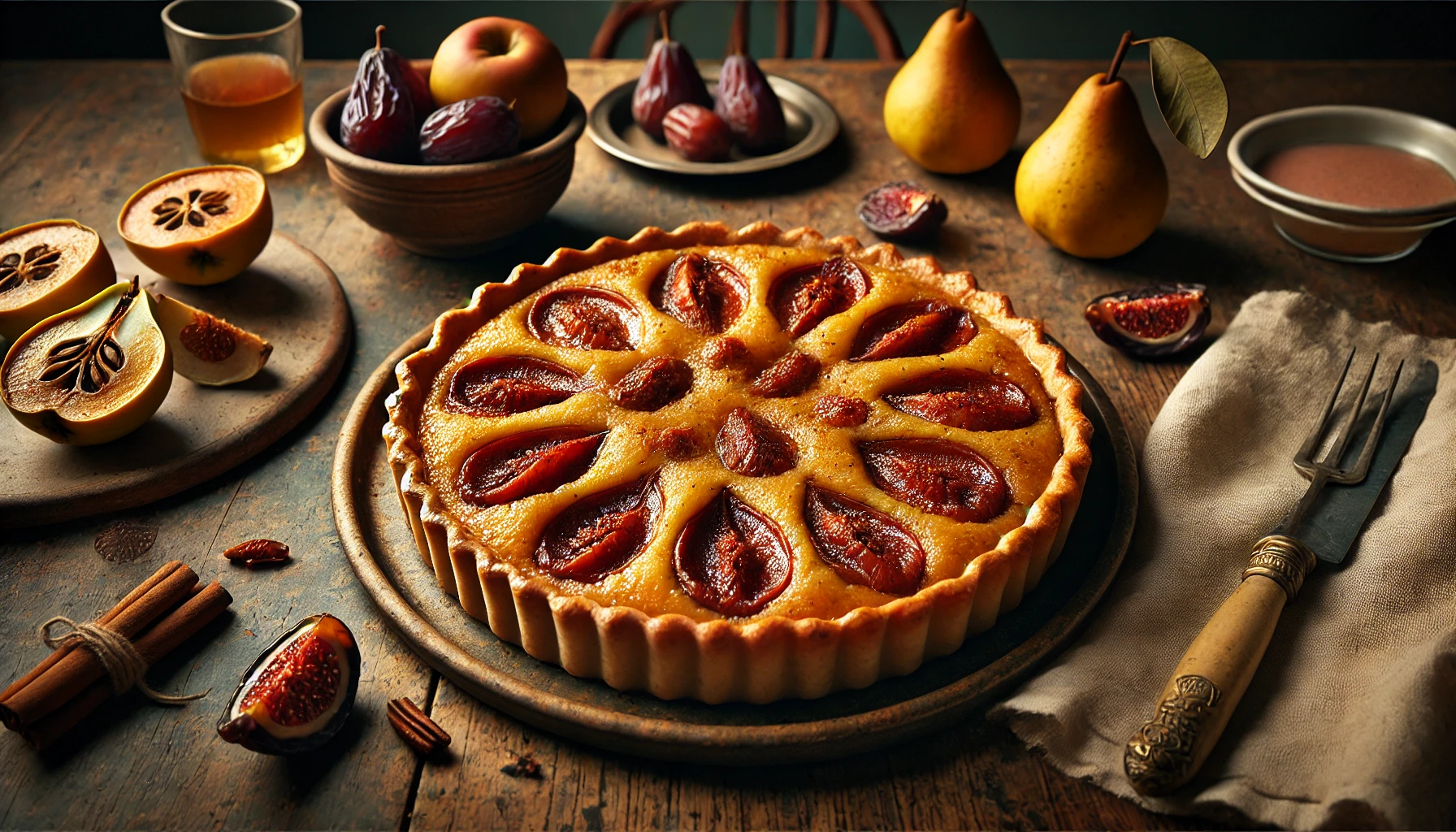 Homemade quince and date tart inspired by Romeo and Juliet Renaissance pastry.