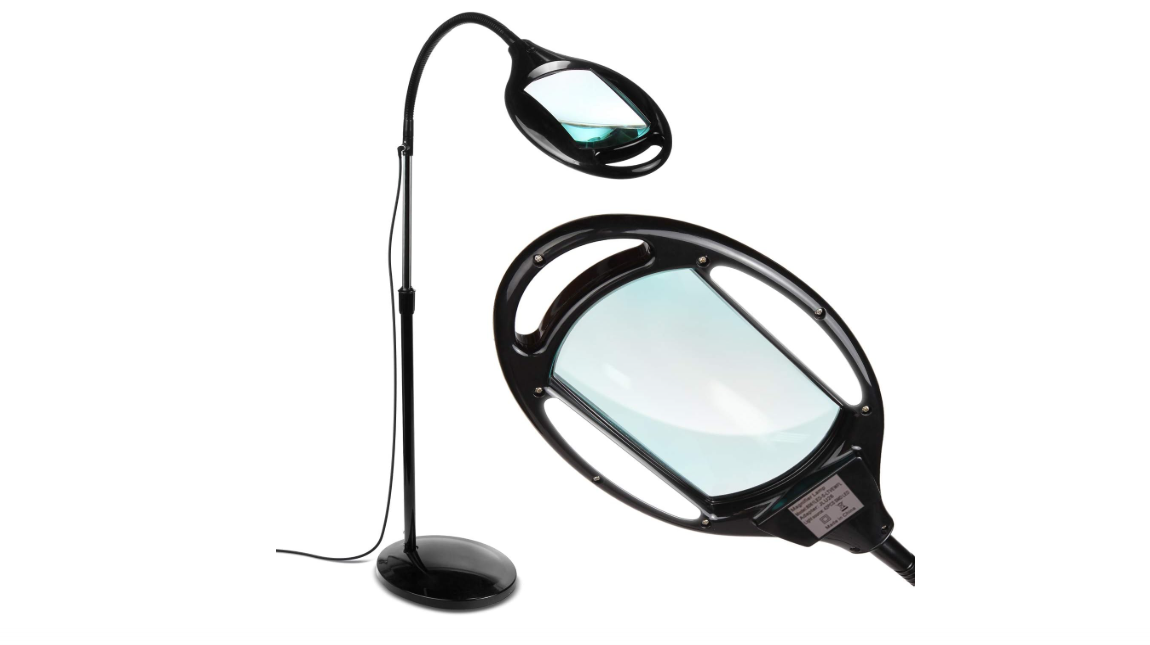 Brightech LightView Pro Magnifying Floor Lamp - Hands Free Magnifier with Bright LED Light for Reading - Work light With Flexible Gooseneck - Standing Mag Lamp
