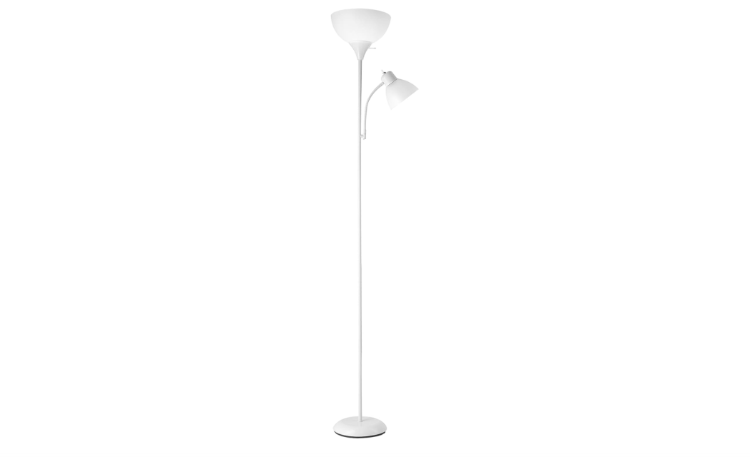 GLOBE Electric 67136 72" Torchiere Floor Lamp with Adjustable Reading Light, Matte White Finish, Frosted Shades, Rotary Switch on Socket, E26 Base

