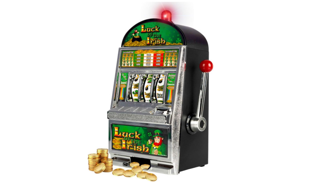 Real Slot Machine Bank - Luck of The Irish Las Vegas Casino Slots with Flashing Lights and Realistic Jackpot Sounds 6 x8.75x15 Inch Casino Machine Accepts... 