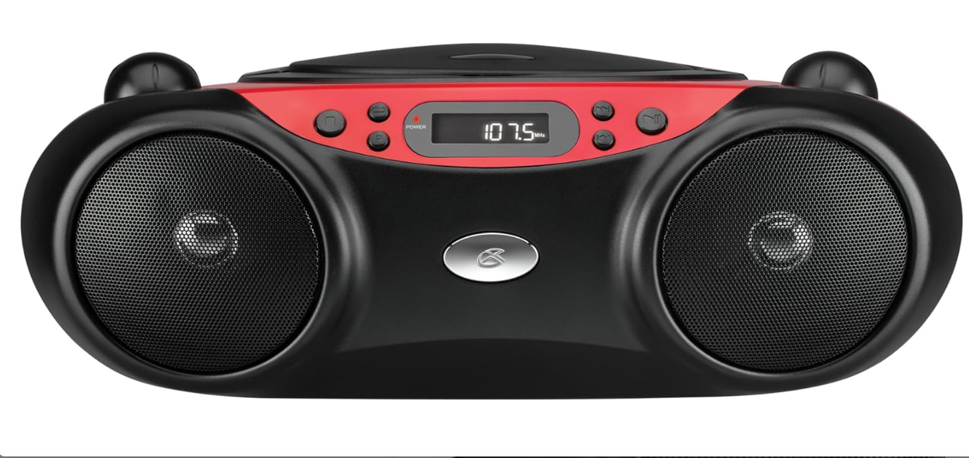 GPX BC232R Portable Top-Loading CD Boombox with AM/FM Radio and 3.5mm Line in for MP3 Device - Red/Black
