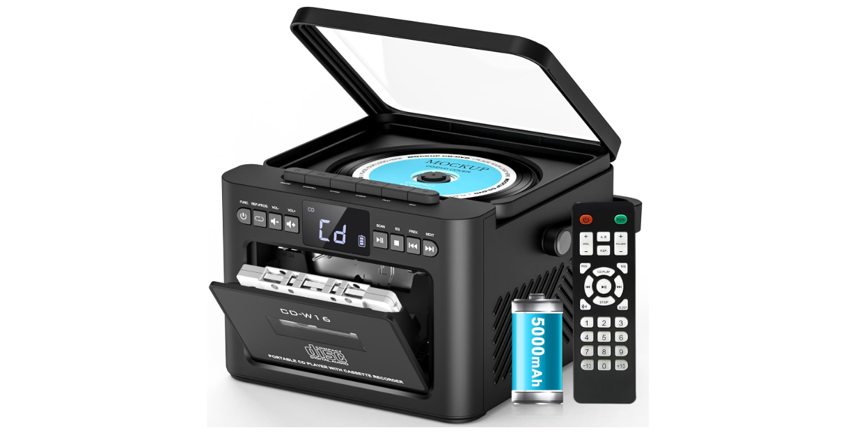 Greadio Boombox CD and Cassette Player Combo, 5000mAh Rechargable CD Player Boombox with Bluetooth Receive/Transmit/FM Radio/USB/TF/AUX/Remote Control, Boom...
