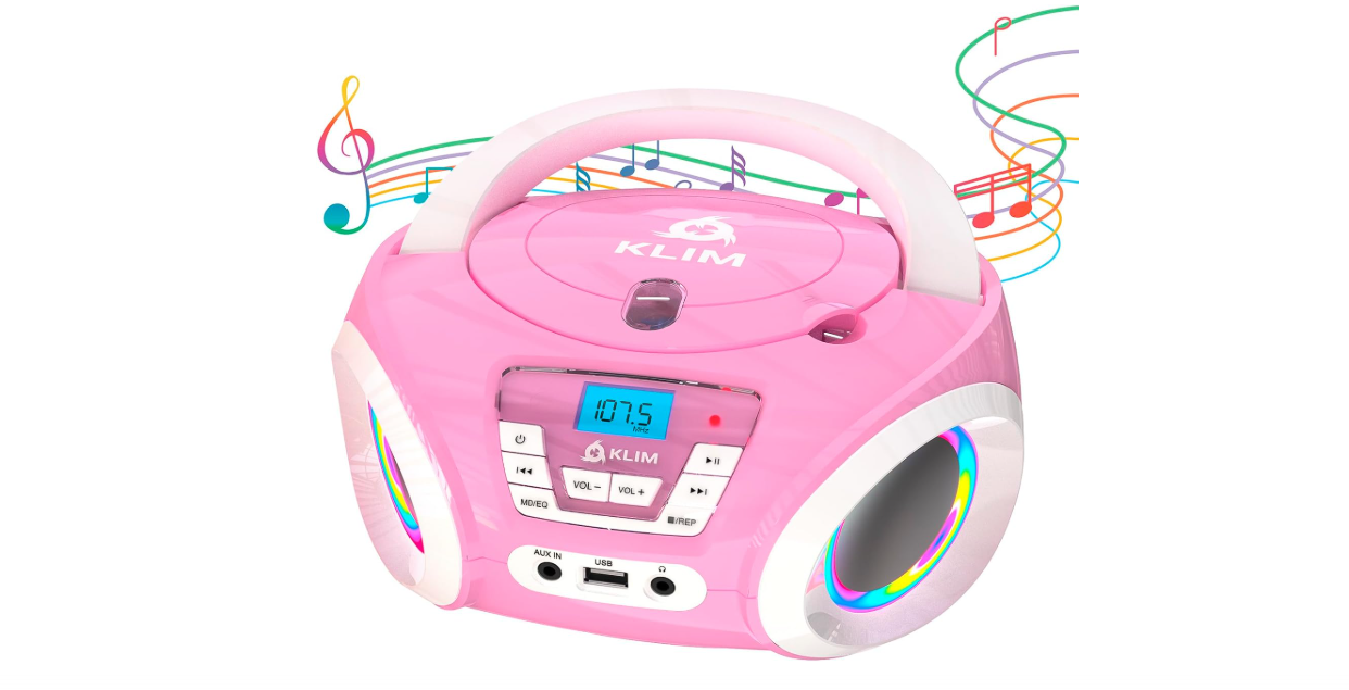 Klim Candy Kids CD Player for Children - FM Radio - Includes Batteries - Pink - Boombox Portable - CD Player Children - with Speakers, Toddlers (Pink)

