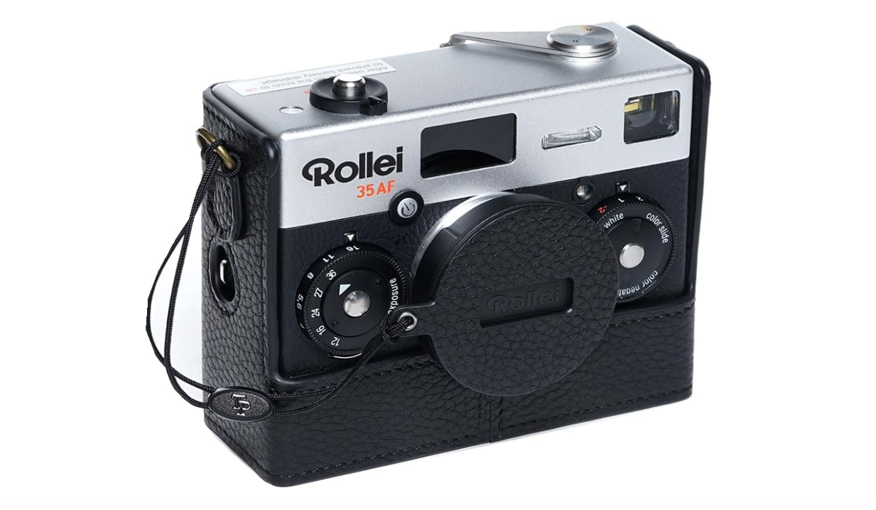 35AF Case, BMAOLLONGB Handmade Genuine Real Leather Half Camera Case Bag Cover for Rollei 35AF with Lens Cover (Black Thread)