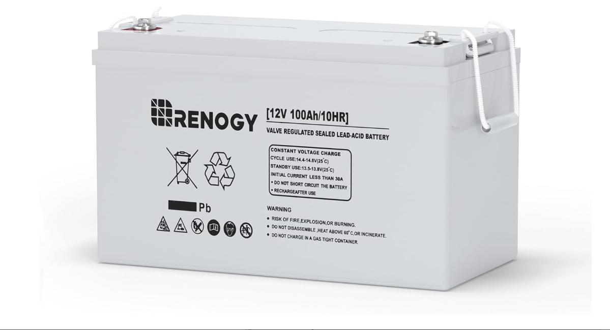 Renogy Deep Cycle AGM 12 Volt 100Ah Battery, 3% Self-Discharge Rate, 1100A Max Discharge Current, Safe Charge Appliances for RV, Camping, Cabin, Marine and... 