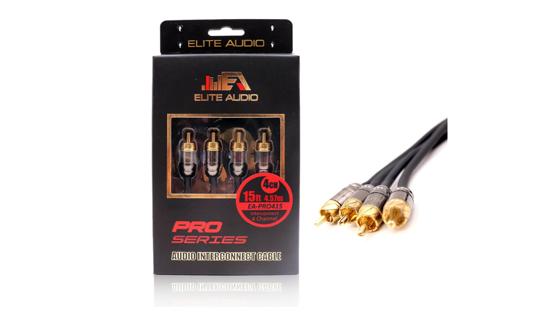 Elite Audio Pro Series 15ft. 4-Channel Car Audio RCA Cable - Triple Shielded, Brass Connectors, Oxygen Free Copper Noise Reducing Audio Cable for Amplifiers... 