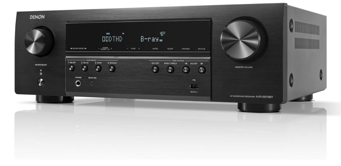 Denon AVR-S570BT AV Receiver 5.2 Channel 8K Ultra HD Audio & Video, Stereo Receivers, Denon AVR Wireless Streaming Bluetooth, (4) 8K HDMI Inputs, eARC,... 