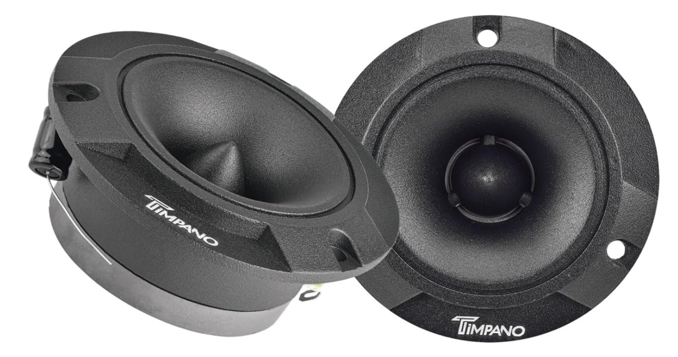 Timpano TPT-ST2 Black Slim Super Tweeter, 600 Watts 4 Ohm, 105 dB, 1 in Voice Coil, 3.85 inch Pro Car Sound System Bullet Tweeters (Pair) 