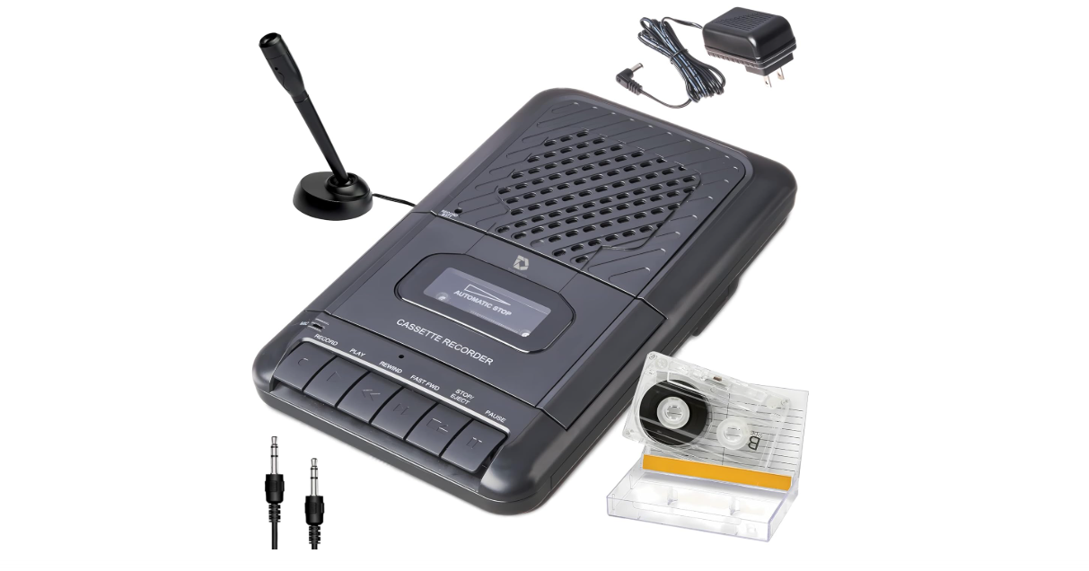 Deluxe Products Portable Cassette Player Tape Recorder. Record to Cassettes via Mic or Aux in. Built-in Speaker to Listen to Cassettes. Includes External...
