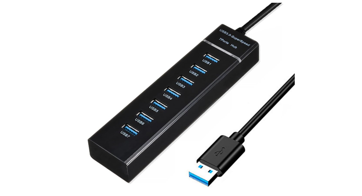 SuperSpeed USB 3.0 Hub 7-Port, Multiple Port USB Hub with Indictor Light, High Speed Data Transfer & Sync, Compatible with Mouse, Keyboard, Printer,...
