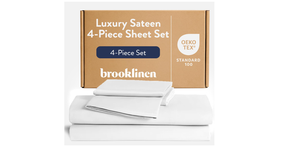 Brooklinen Luxury Sateen 4 Piece Sheet Set - 100% Cotton Bed Sheets, Soft & Durable for Twin Sheets Set in White, Oeko-TEX Certified Bedding Set, 1...
